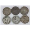 Lot of Six Walking Liberty Silver Half Dollars