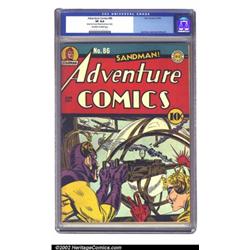 Adventure Comics #86 (DC, 1943) CGC VF 8.0 Off-white to white pages. On this cover, Sandman lends...