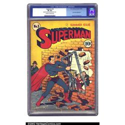 Superman #5 (DC, 1940) CGC VF 8.0 Off-white to white pages. A great cover showing Superman making...