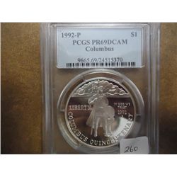 1992-P COLUMBUS SILVER DOLLAR PCGS PR69 DCAM