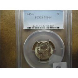 1945-S 35% SILVER JEFFERSON WAR NICKEL PCGS MS64