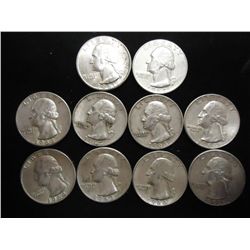 10 ASSORTED 1960'S WASHINGTON SILVER QUARTERS