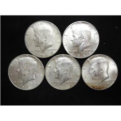 5 ASSORTED 40% SILVER KENNEDY HALF DOLLARS