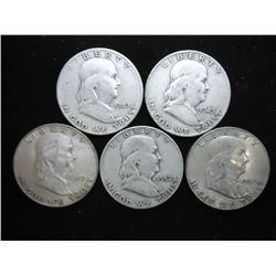 1949-S,49-D,49-D,52-D & 63-D FRANKLIN HALF DOLLARS