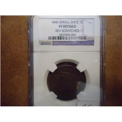 1846 SMALL DATE US LARGE CENT NGC (VF DETAILS)