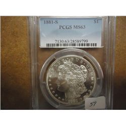 1881-S MORGAN SILVER DOLLAR PCGS MS63