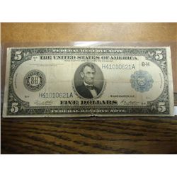 1914 LARGE SIZE $5 FRN BLUE SEAL