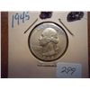 1945 WASHINGTON SILVER QUARTER AU