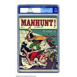 Manhunt #1 Mile High pedigree (Magazine Enterprises, 1947) CGC VF+ 8.5 Off-white to white pages....