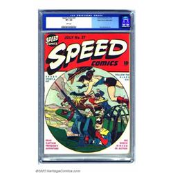 Speed Comics #27 Mile High pedigree (Harvey, 1943) CGC VF+ 8.5 White pages. Action-packed issue o...