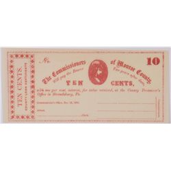 1862 10c Commissioners of Monroe County PA
