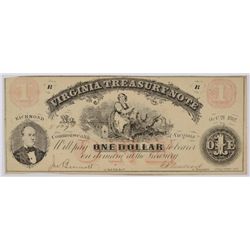1862 $1 Virginia Treasury Note