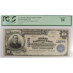 1902 $10 NATIONAL SAND SPRINGS, OK #12079 PCGS 20