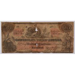 1861 $20 CONFEDERATE STATES OF AMERICA VERY SCARCE