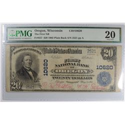 1902 $20 NATIONAL OREGON, WI #10620 PMG 20 (ONLY 5 KNOWN)
