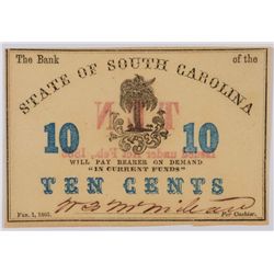 1863 TEN CENTS STATE OF SOUTH CAROLINA