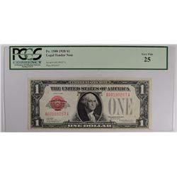 1928 $1 US NOTE (FUNNY BACK) (RED SEAL) PCGS 25