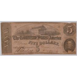 1862 $5 CONFEDERATE STATES OF AMERICA F/VF