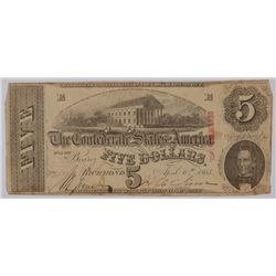 1863 $5 CONFEDERATE STATES OF AMERICA