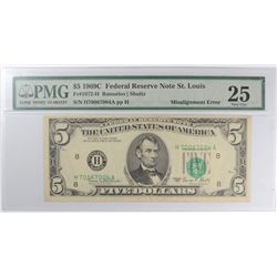 1969 C $5 FEDERAL RESERVE NOTE (MINT ERROR-MISALIGNMENT) PMG 25