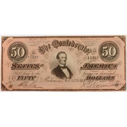 1864 $50 Confederate States of America AU+