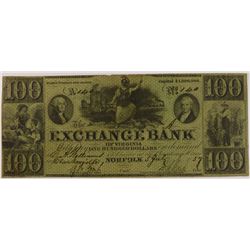 1857 $100 Exchange Bank of Virginia