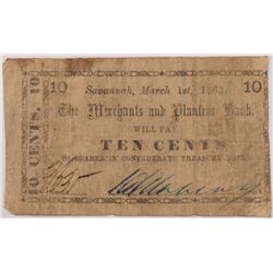 1863 10c  Merchants & Planters Bank Savannah, GA