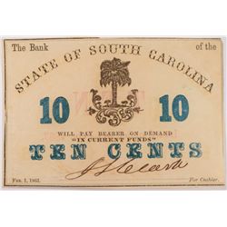 1863 10c  State of South Carolina AU/U