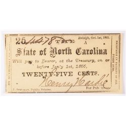 1866 25c  State of North Carolina CU