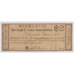 1864 $2 Mechanics Savings and Loan Assoc