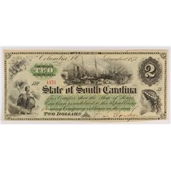1873 $2 State of South Carolina Note