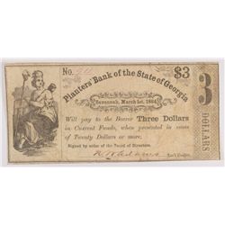 1864 $3 Planters Bank of Georgia Note