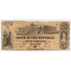 1855 $5 Bank of the Republic Providence, RI