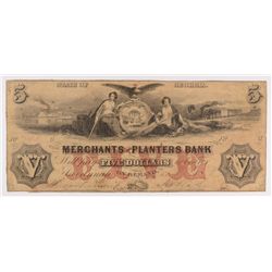 1856 $5 Merchants and Planters Bank Savannah, GA