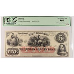 1859 $5 Union County Bank Plainfield, NJ PCGS 64