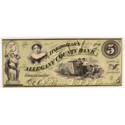 1862 $5 Allegany County Bank Cumberland, MD  CU