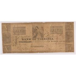 1862 $5 Bank of Virginia Note