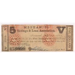 1862 $5 Mechanic Savings and Loan Assoc