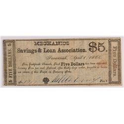 1864 $5 mechanics Savings and Loan Assoc