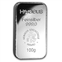100 gram Heraeus Silver Bar (Pressed, Germany)