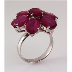 Cute Flower 4.31g Sterling Silver Ruby Ring 14.70ctw