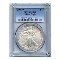 2008-W (Burnished) Silver American Eagle MS-69 PCGS