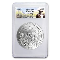 2011-P 5 oz Silver ATB Glacier SP-70 PCGS Roosevelt