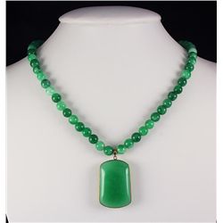 Green Jade Beaded Charm Necklace with Slab Jade Pendant