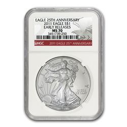 2011 Silver American Eagle NGC MS-70 (25th Ann) (ER) Re
