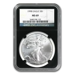 1998 Silver American Eagle (NGC MS-69) (Retro Black Ins
