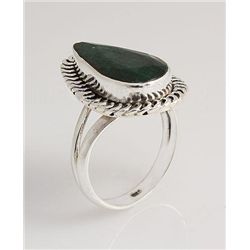 EMERALD BERYL 30.26CTW ANTIQUE LOOKS SILVER RING