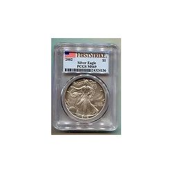 2002 1 oz Silver American Eagle MS-69 PCGS (First Strik