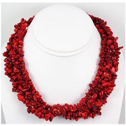 696.50ctw Red Coral Bead Twisted Necklace