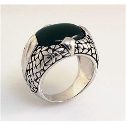 Cabochon Green Agate 2.75ctw Silver Oval Ring 15.21g